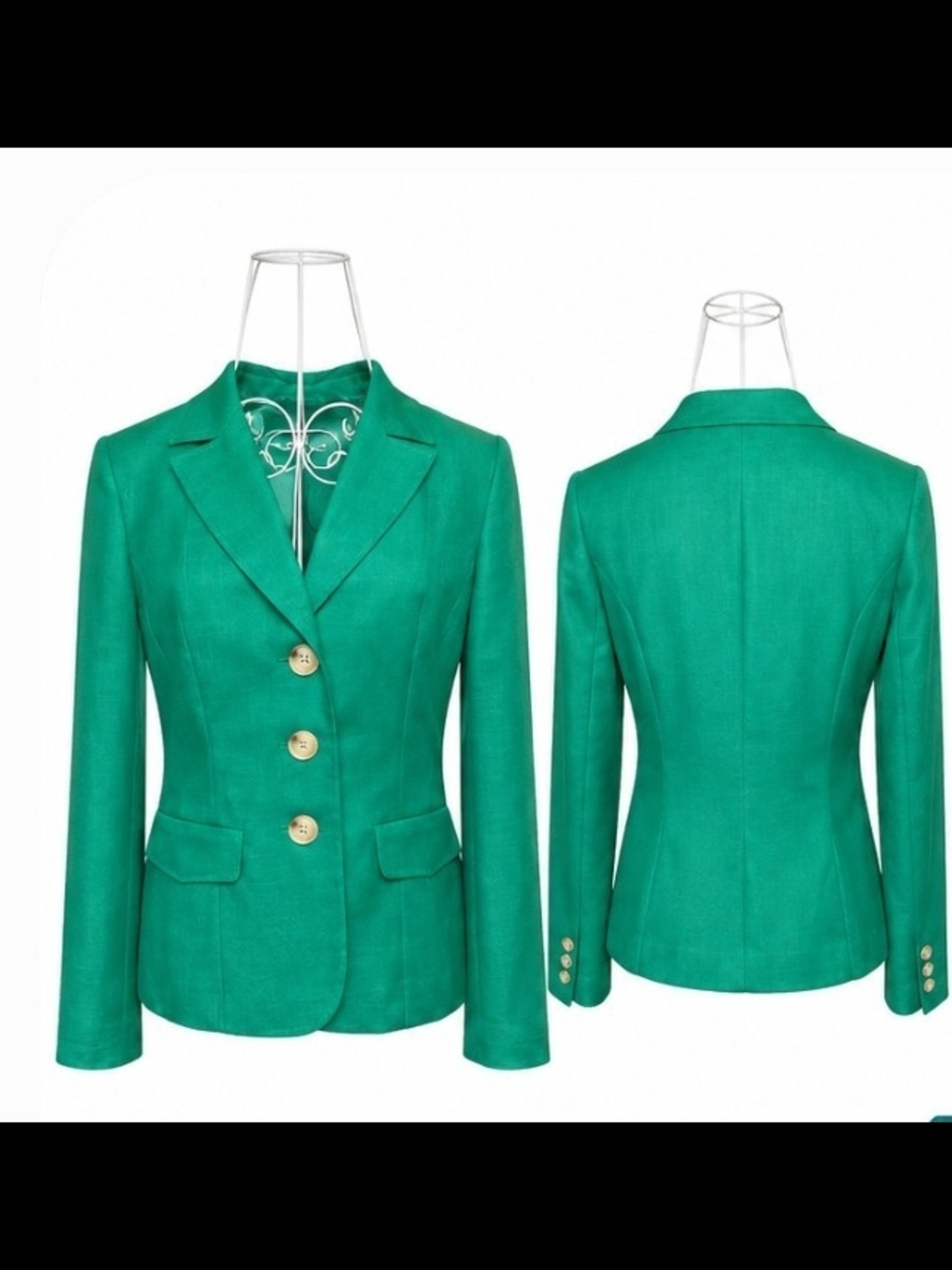 Tailored Emerald Green Women's Blazer with Gold Buttons